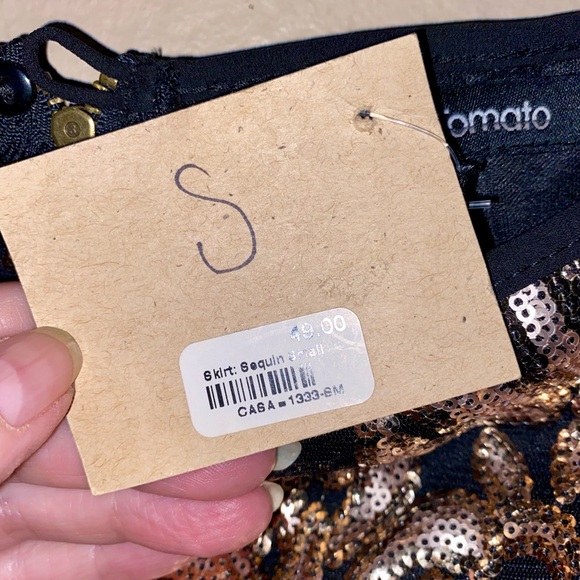 SALE-NWT Jealous Tomato Elegant Black Gold Sequin Embroidered Midi Skirt - Picture 9 of 15